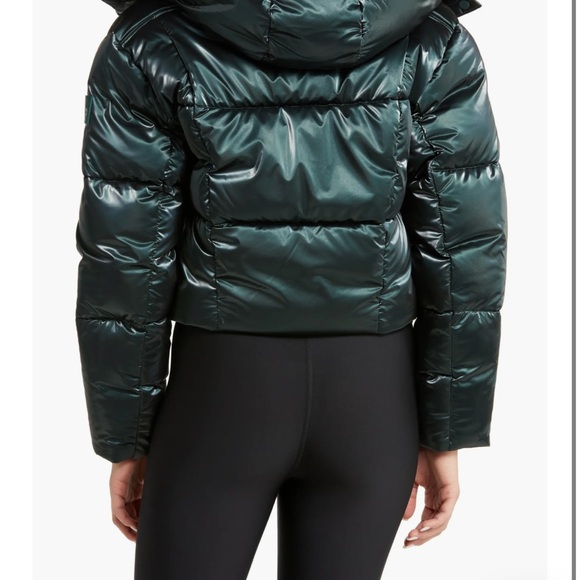 ALO Pearlized Pristine Puffer Jacket - Midnight Green (Sleeve Damage) Size M 💚 - Picture 7 of 9